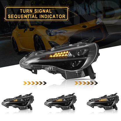 Fari a LED per Scion FR-S 2013-2016, Toyota 86 2017-2020, Subaru BRZ 2013-2020, dinamici fumé con animazione di avvio