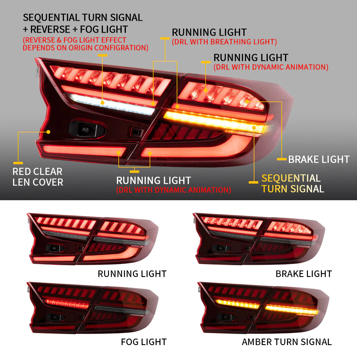 Fanali posteriori a LED per Honda Accord 10th 2018-up con indicatori sequenziali YAB-HD-0307