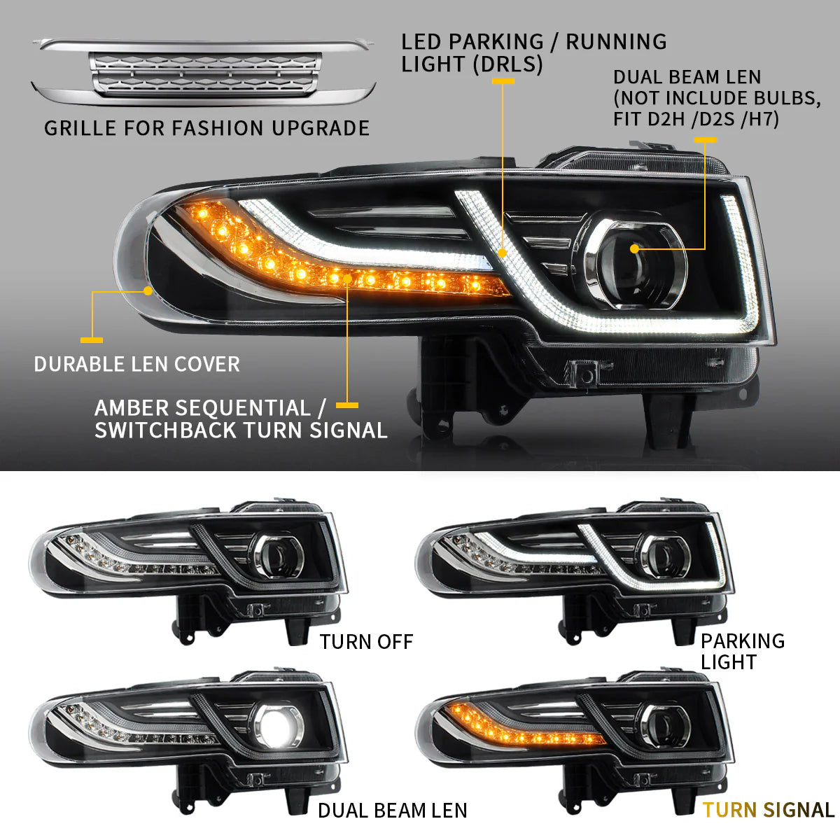 Fari a LED per Toyota Fj Cruiser con griglia 2007-2015 con indicatori sequenziali (lampadine non incluse)