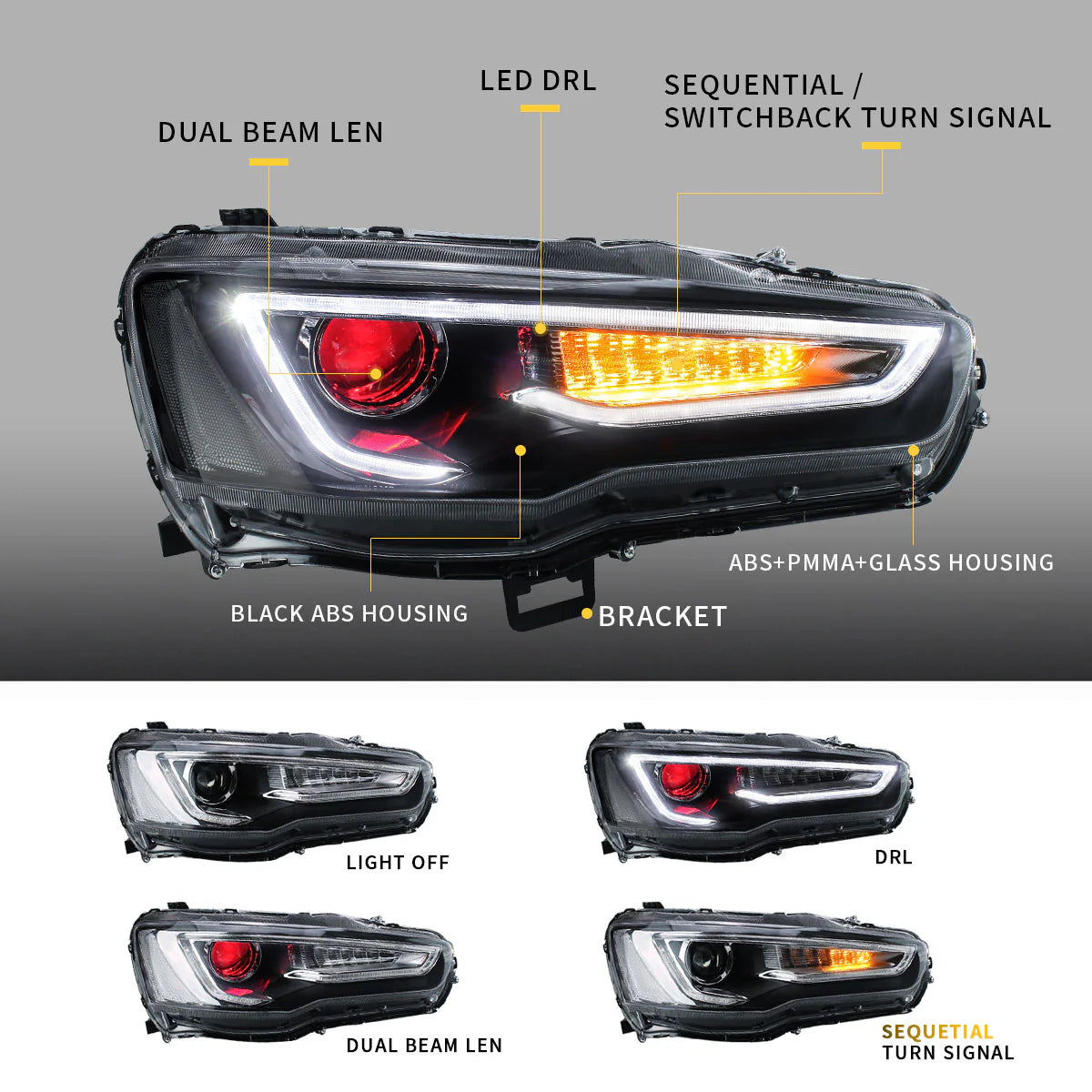 Fari per proiettori Demon Eye per Mitsubishi Lancer EVO X 2008-2018 (proiettore a doppio raggio. Versioni LHD e RHD)