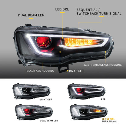 Fari per proiettori Demon Eye per Mitsubishi Lancer EVO X 2008-2018 (proiettore a doppio raggio. Versioni LHD e RHD)