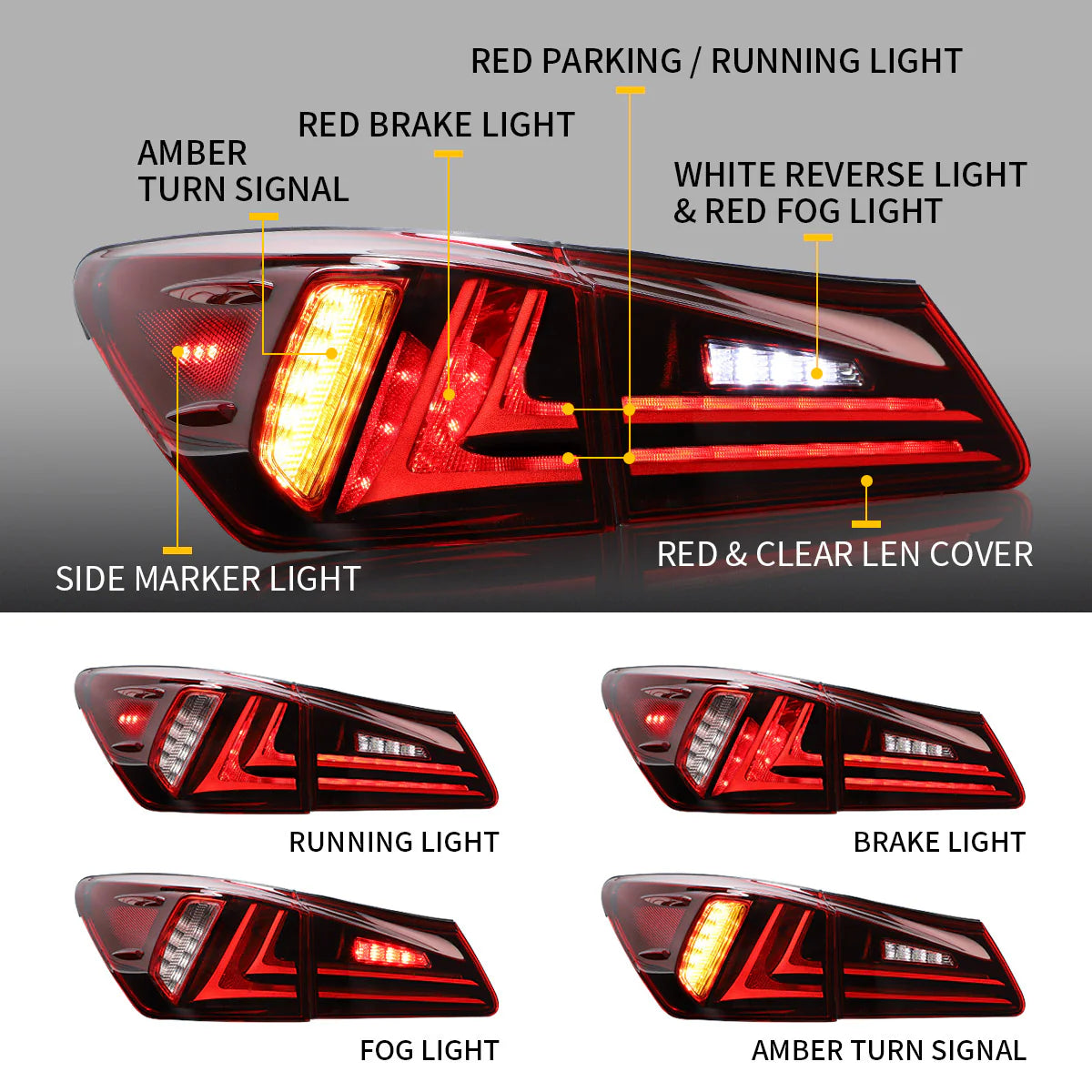 Fanali posteriori Full LED per Lexus IS250 IS350 2006-2012 IS200d IS F 2008-2014 (edizioni rosse chiare e affumicate)