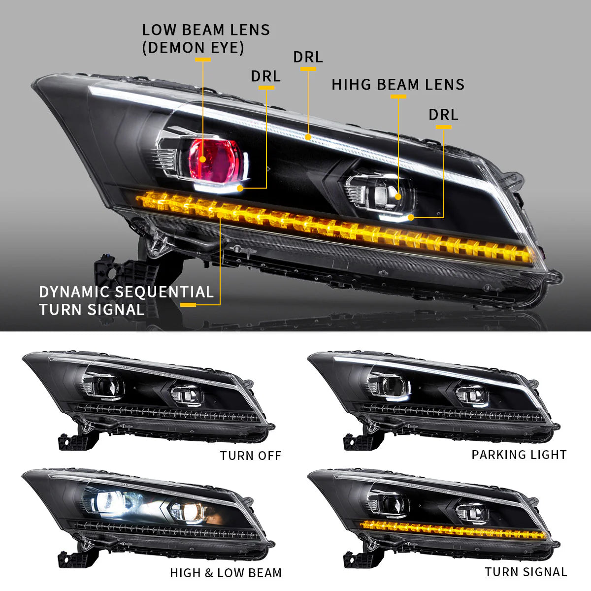 Fari Dual Beam con occhi demoniaci per Honda Accord 2008-2012