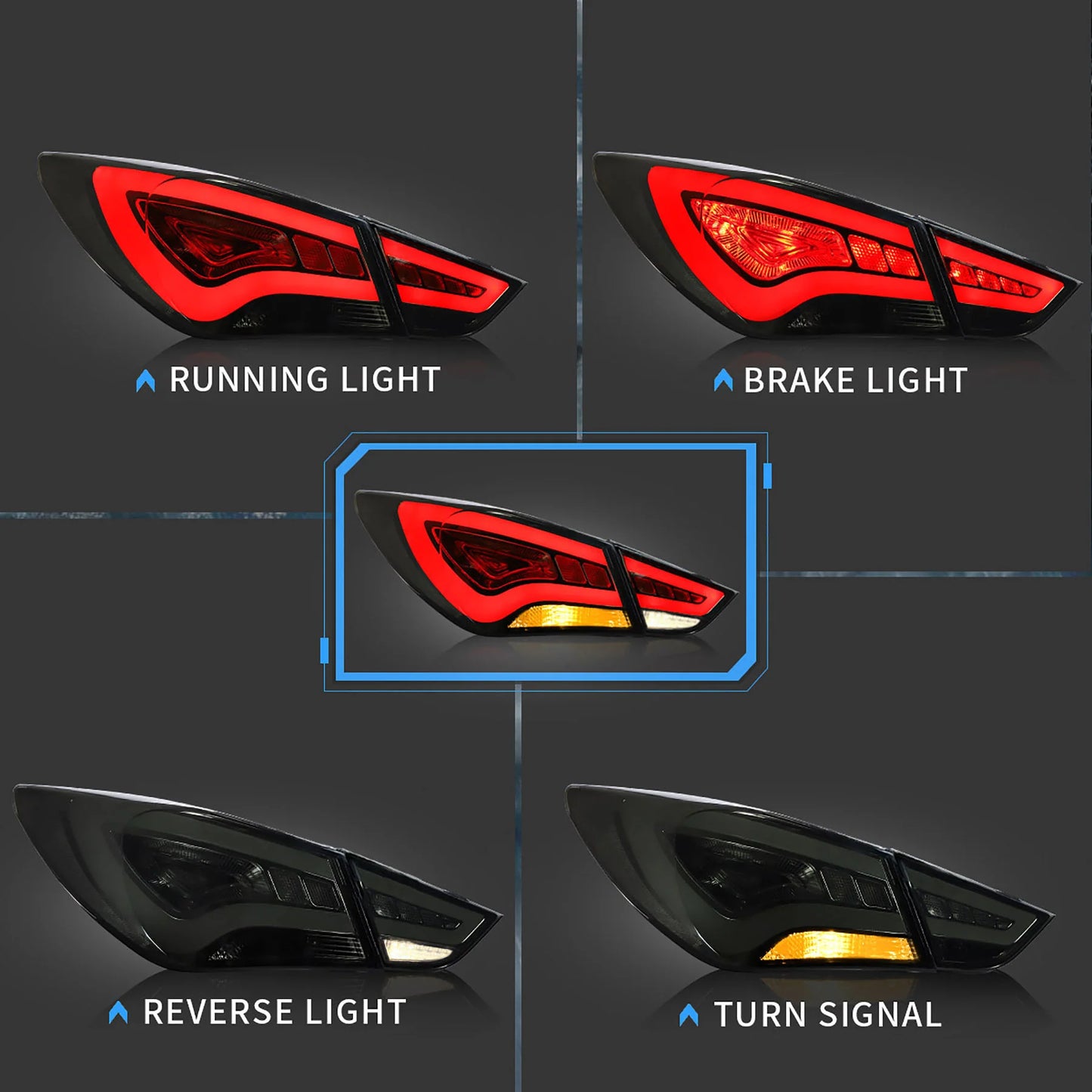 Fanali posteriori Full LED per Hyundai Sonata 6th Gen Sedan 2011-2014 ABS, PMMA, materiale in VETRO