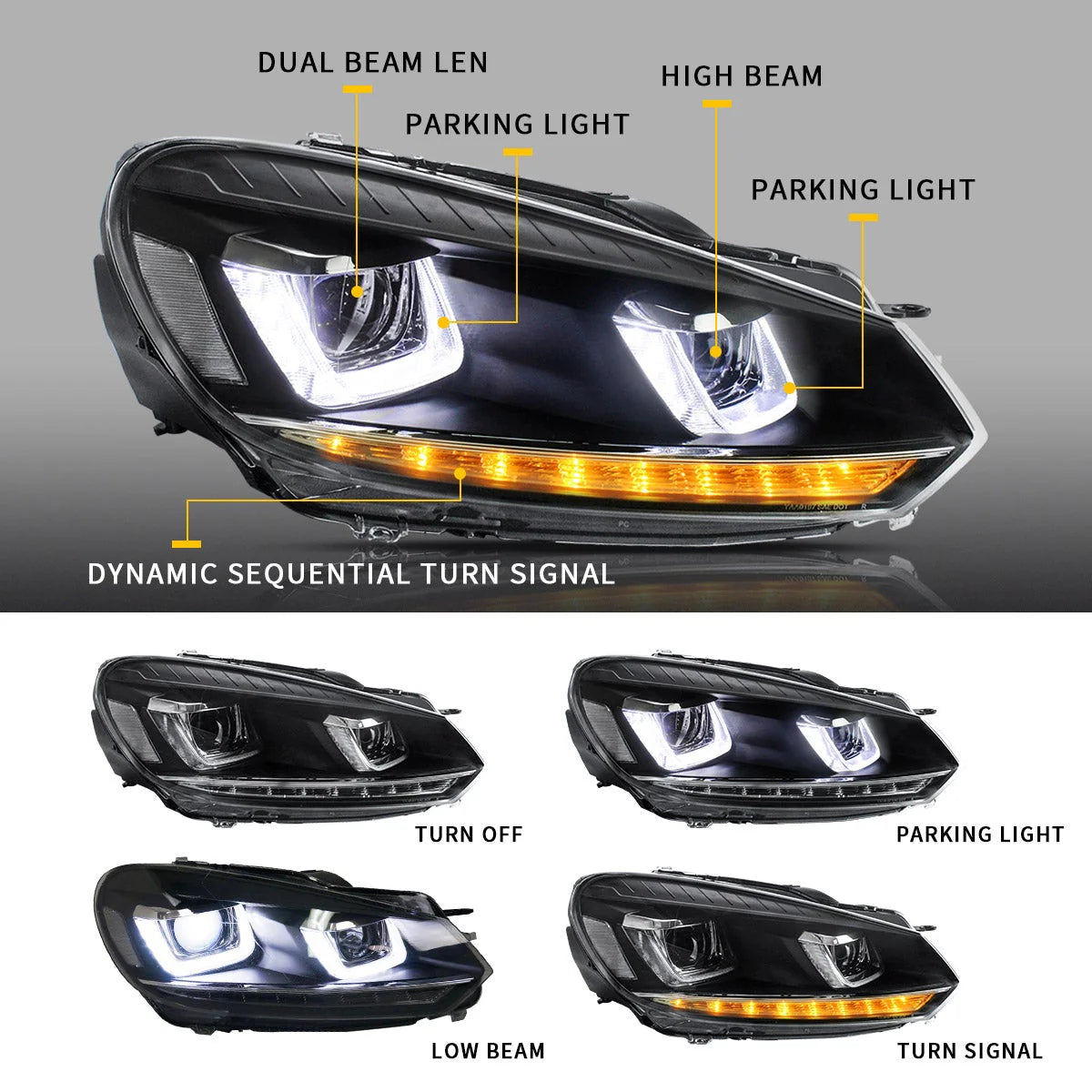 Fari a proiettore con 2 lampadine LED D2S per Volkswagen Golf 6 / MK6 2010-2014