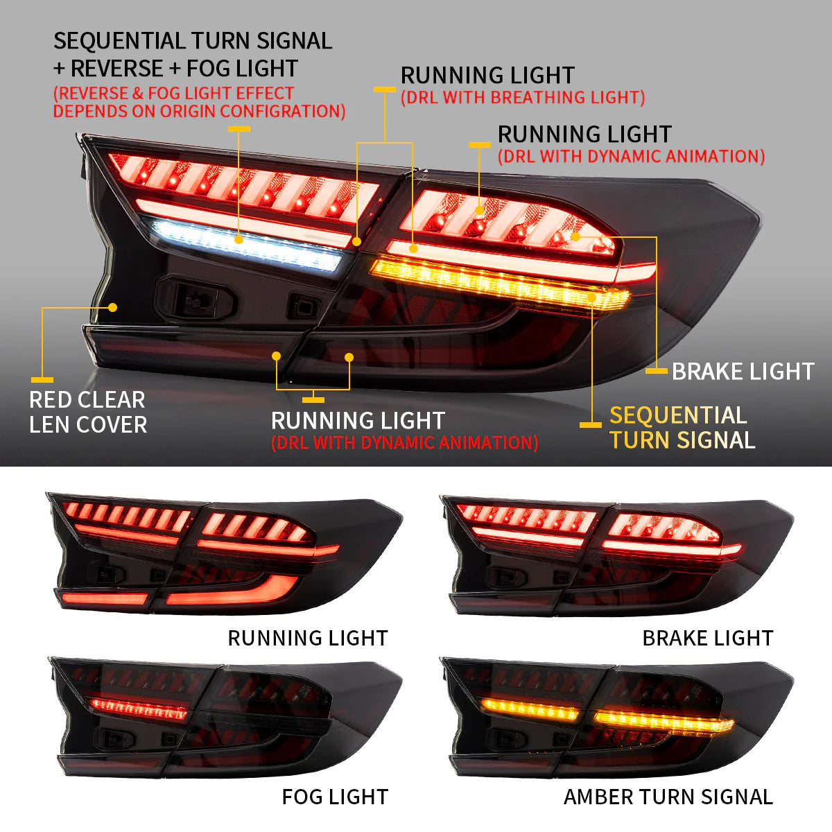 Fanali posteriori a LED per Honda Accord 10th 2018-up con indicatori sequenziali YAB-HD-0307