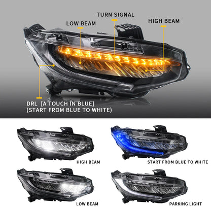 Full LED Headlights for Honda Civic 2016-2021 with Sequential Indicators 