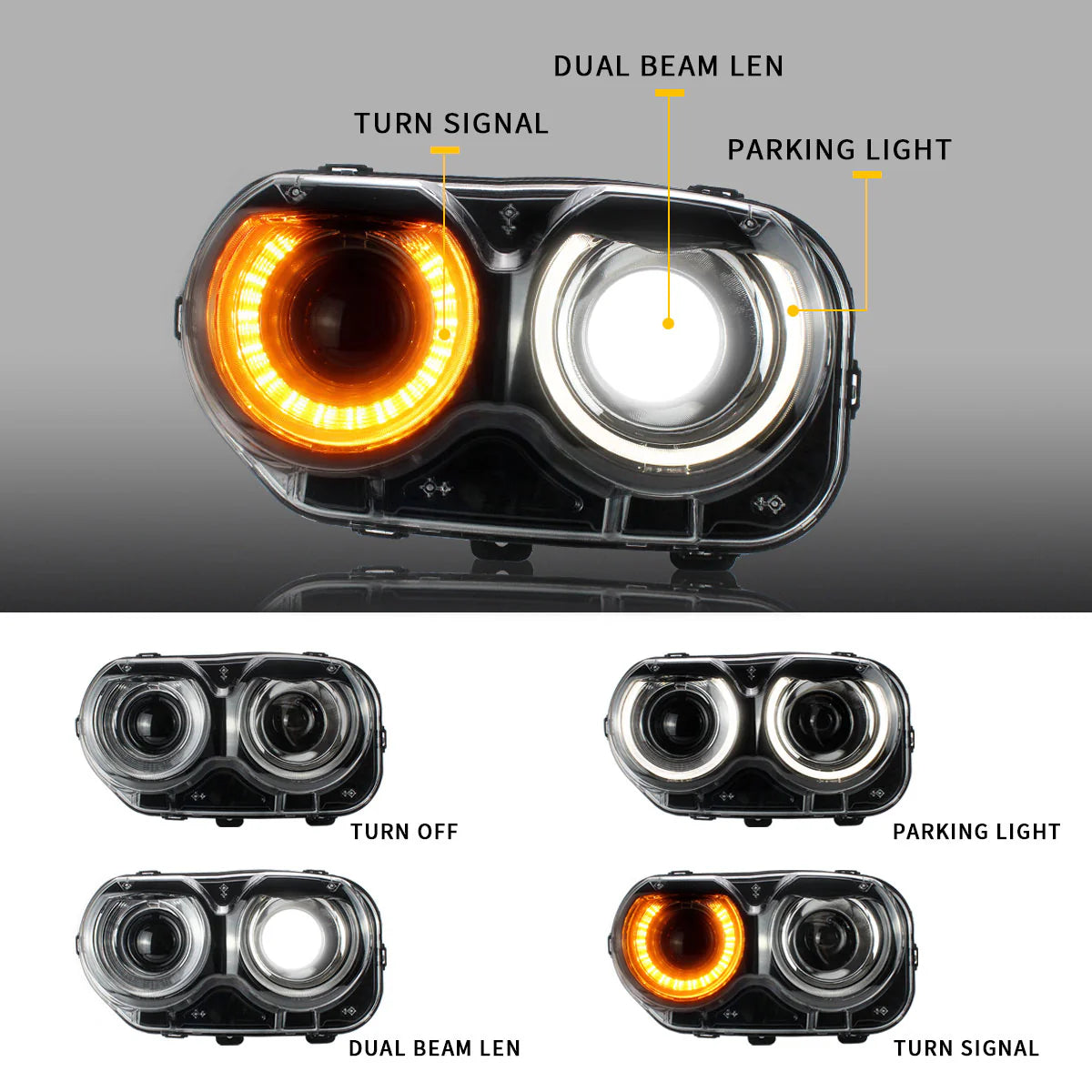 Fari LED Dual Beam/RGB per Dodge Challenger 2015-2019 (lampadine non incluse)