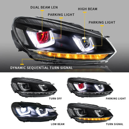 Fari a LED per Volkswagen Golf Mk6 2010-2014 con Demon Eyes (NON ADATTA PER I MODELLI GIT e GTR)