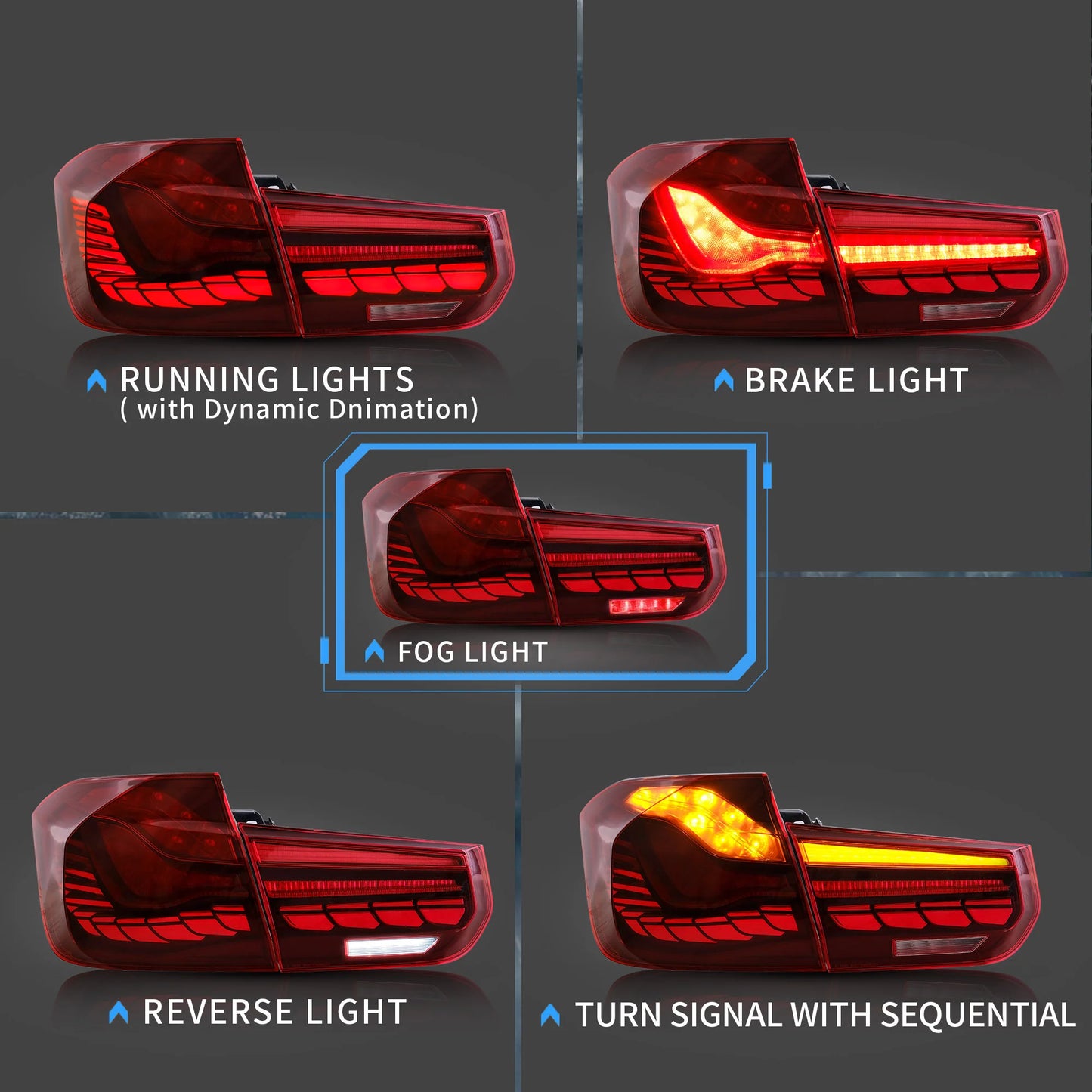 Fanali posteriori OLED per BMW Serie 3 F30 F35 F80 berlina 2013-2018 con indicatori di direzione sequenziali ambra e illuminazione animazione dinamica 3D rossa (NON adatto per cabriolet | 2015 328i F30)