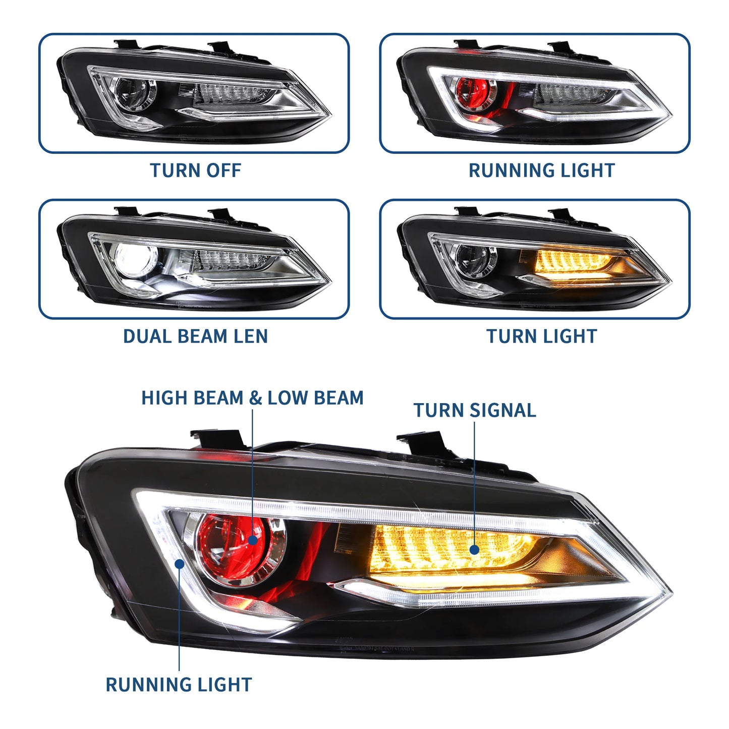 Volkswagen Polo 2011-2017 Dual Beam LED Headlights (Not for GTI/GTR Models) 