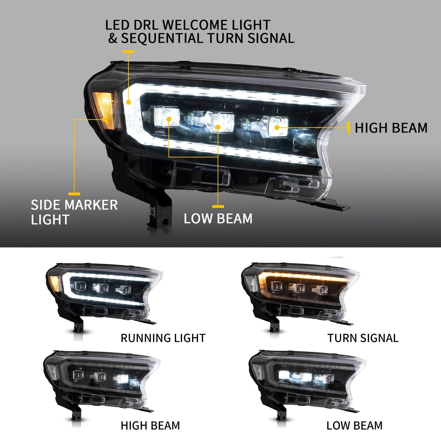 Fari a LED per Ford Ranger Start UP Animation DRL 2015-2022 (per la versione internazionale)