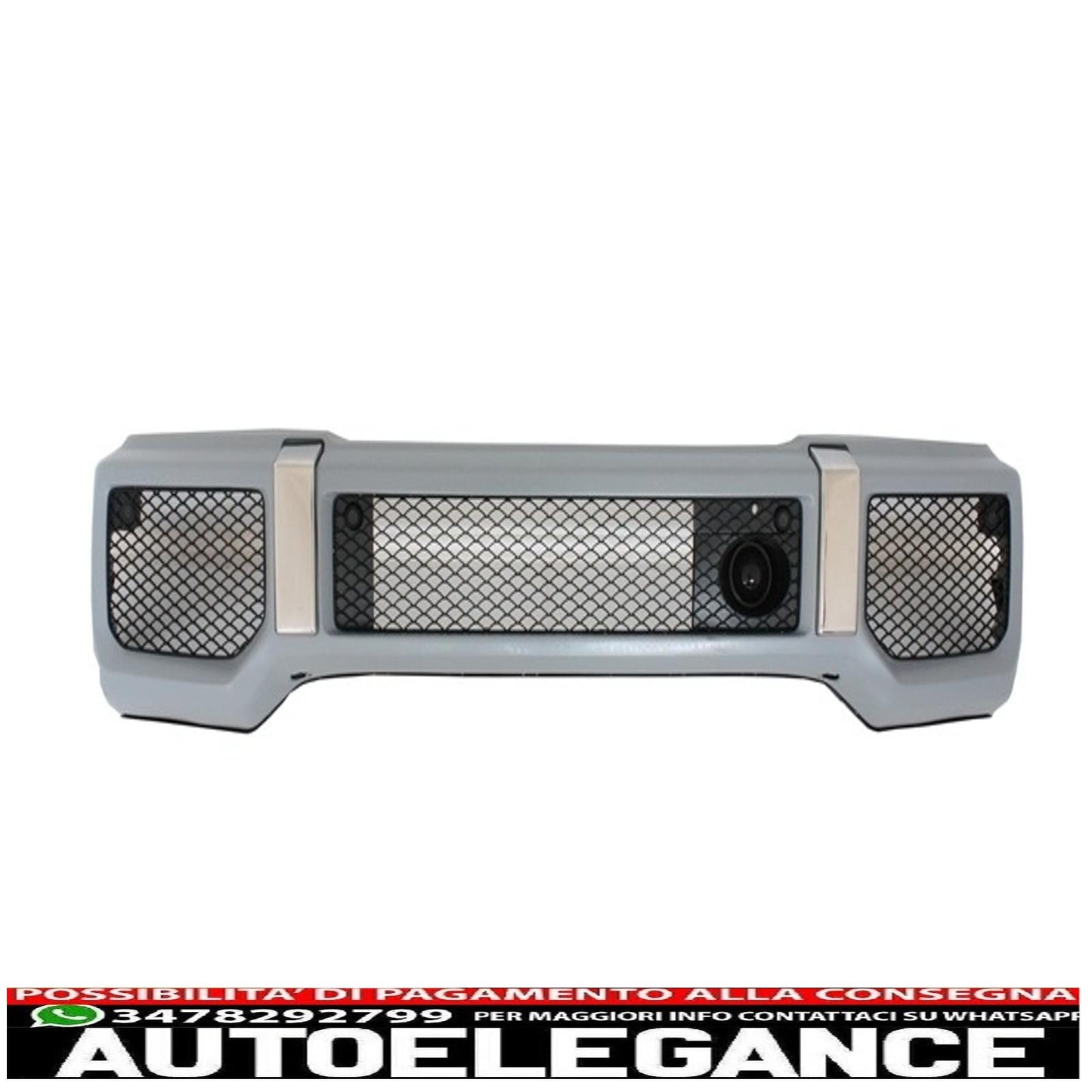 paraurti anteriore con parafanghi, passaruota e griglia anteriore color argento, adatto per mercedes classe g w463 (1989-2018) design g65