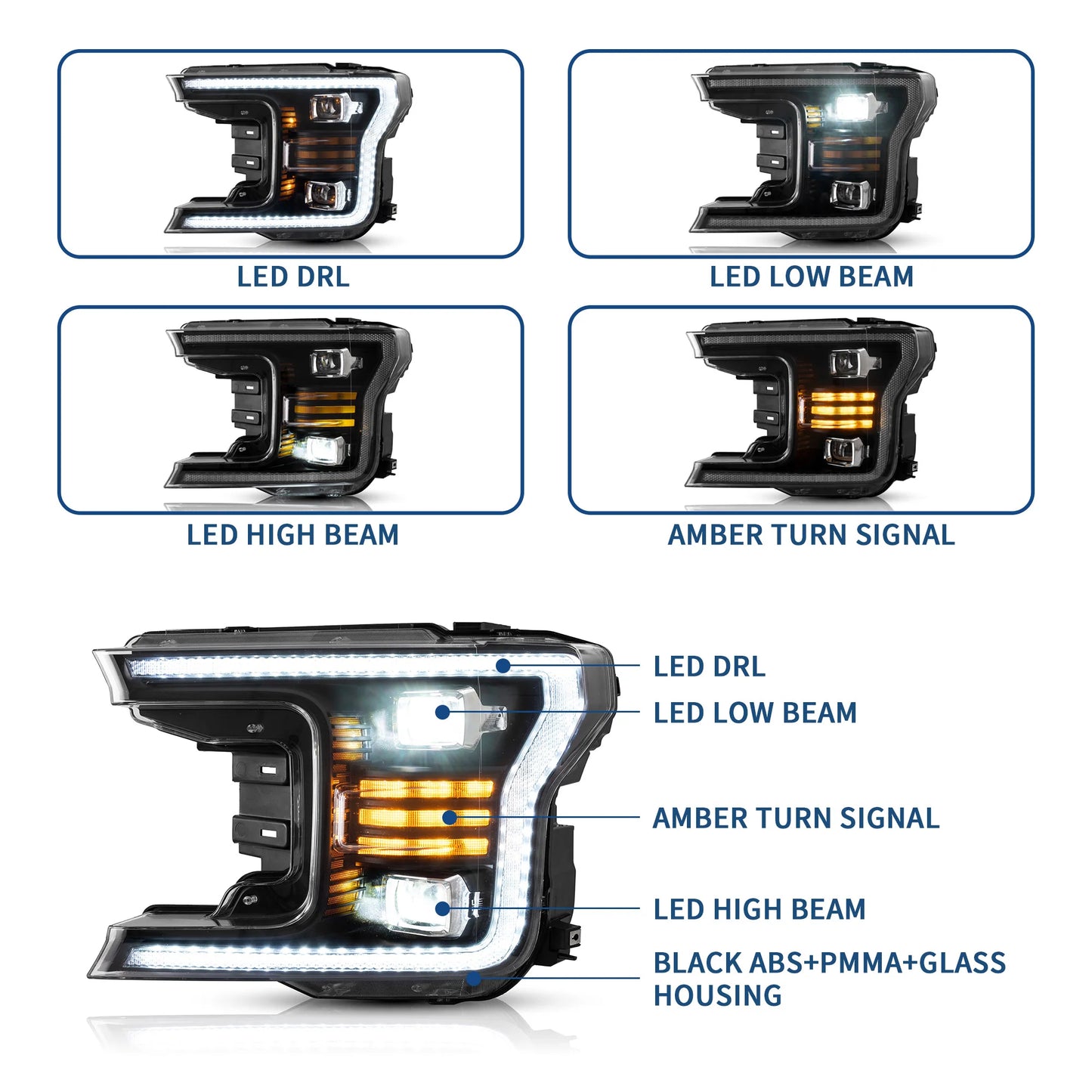 Fari per proiettori a LED per Ford F150 2018-2020 (senza segnale di svolta sequenziale)