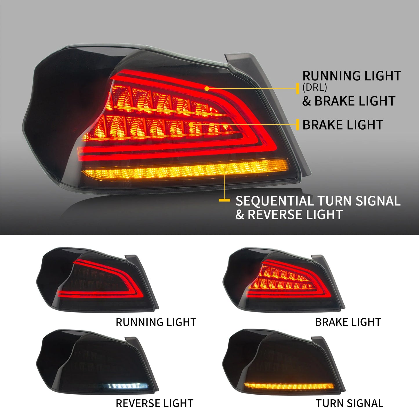 Fanali posteriori Full LED Subaru Wrx 2015-2019 ABS, PMMA, materiale VETRO