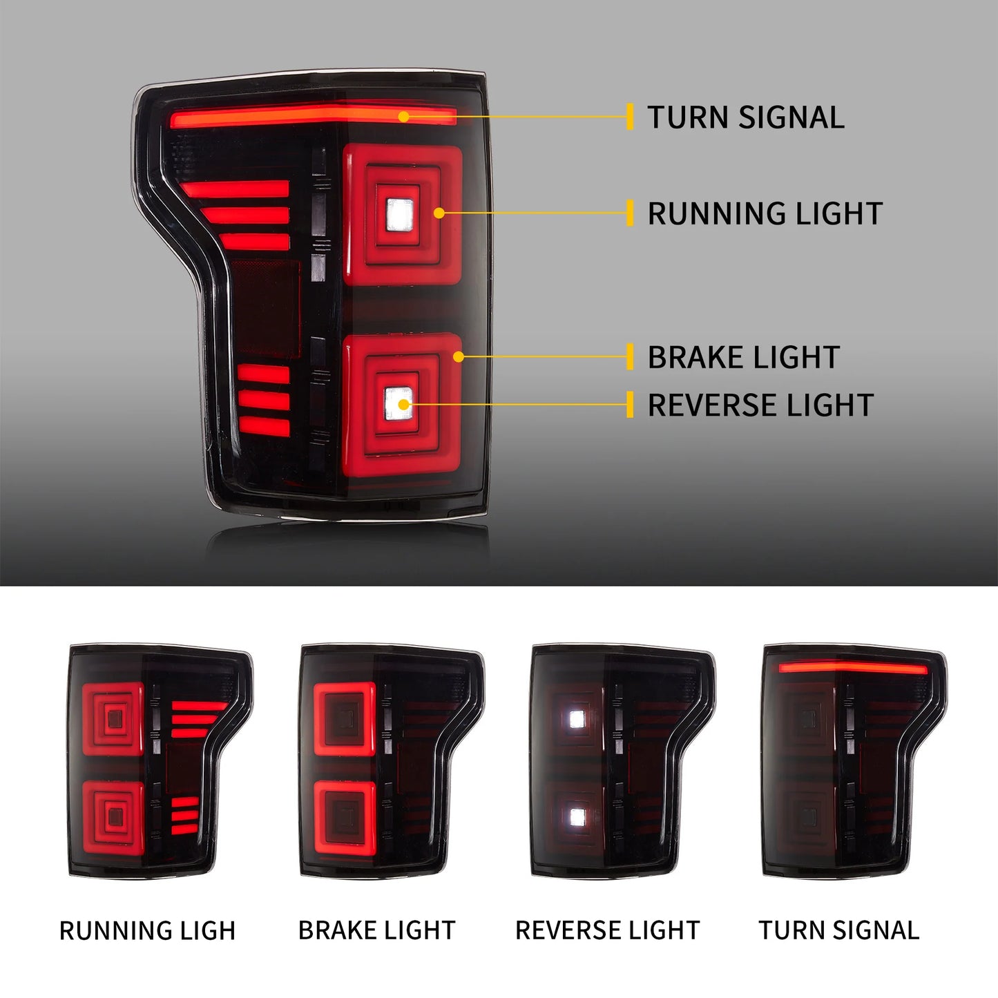 Fanali posteriori per Ford F150 2015-2020 con indicatore di direzione rosso【NON adatti per F150 Raptor】