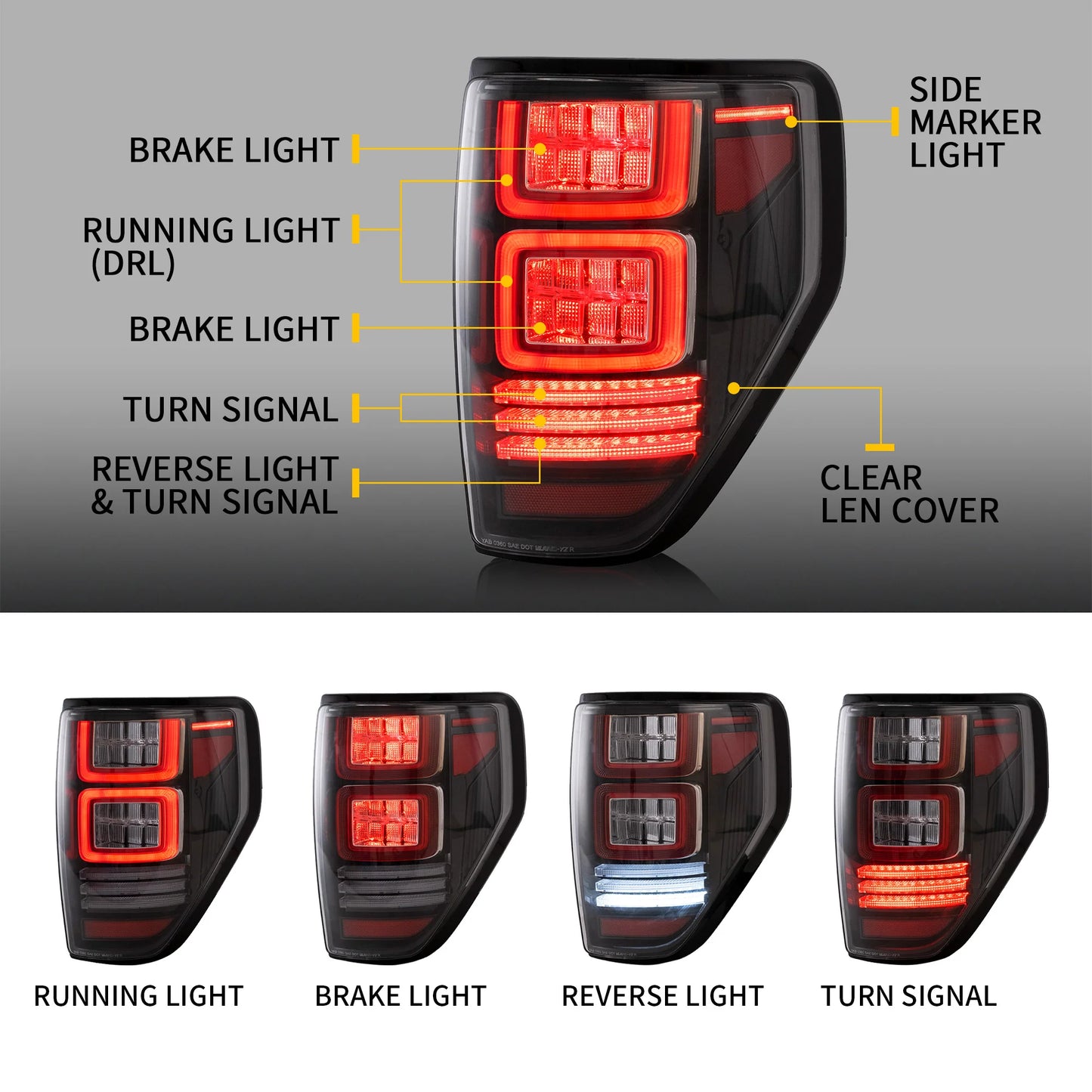 Fanali posteriori Full LED per Ford F150 2009-2014 con segnale di svolta sequenziale/rosso ambra