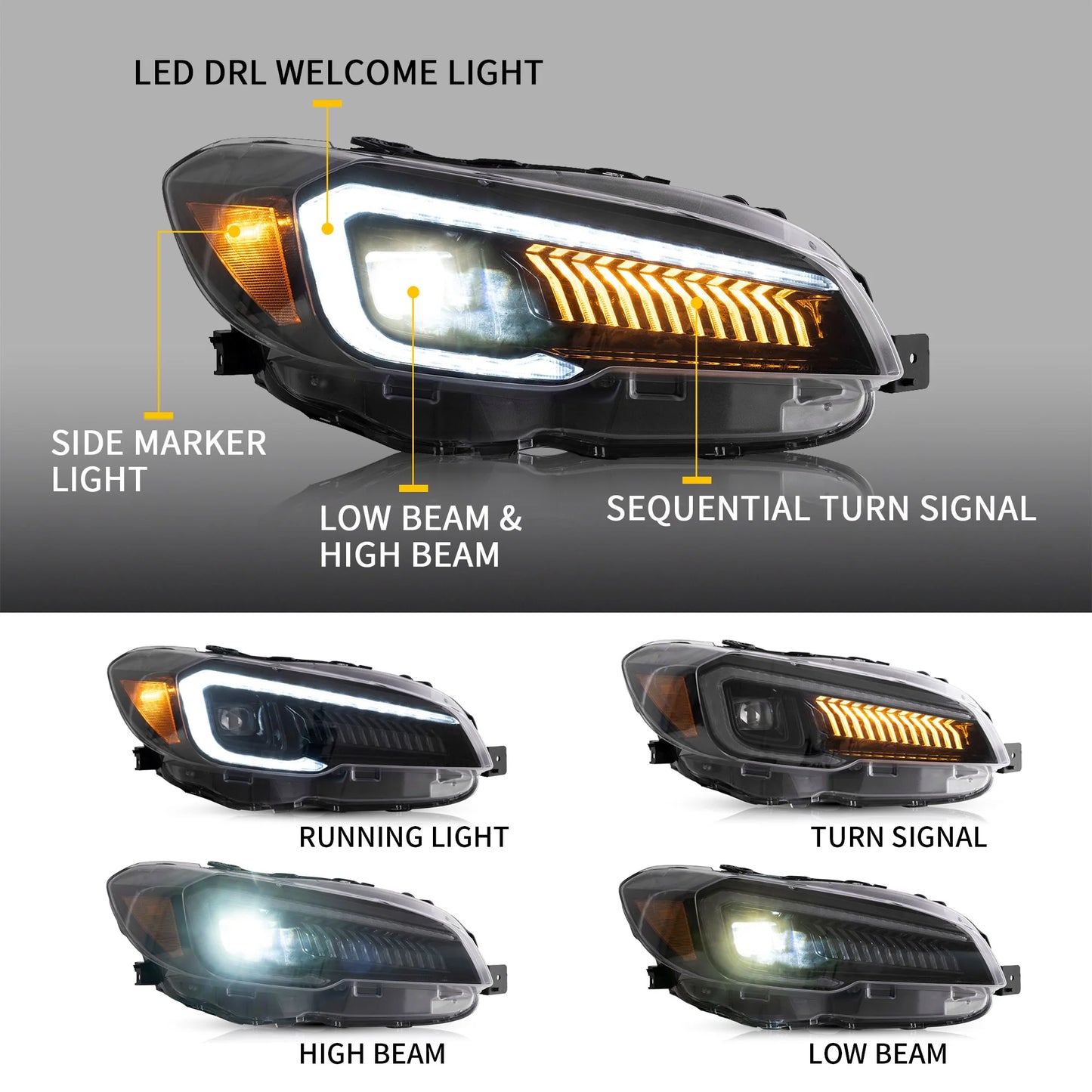 Fari per proiettori a LED per Subaru WRX 2015-2020 WRX STI 2015-2017 (non adatti a modelli WRX 18-21 con AFS/SRH)