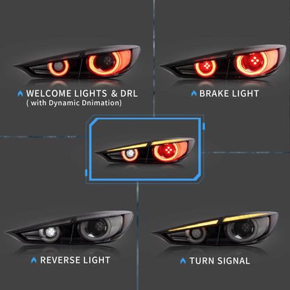 Fanali posteriori Full LED per Mazda 3 Axela Sedan 2014-2018 (segnali di direzione sequenziali con illuminazione dinamica di benvenuto)