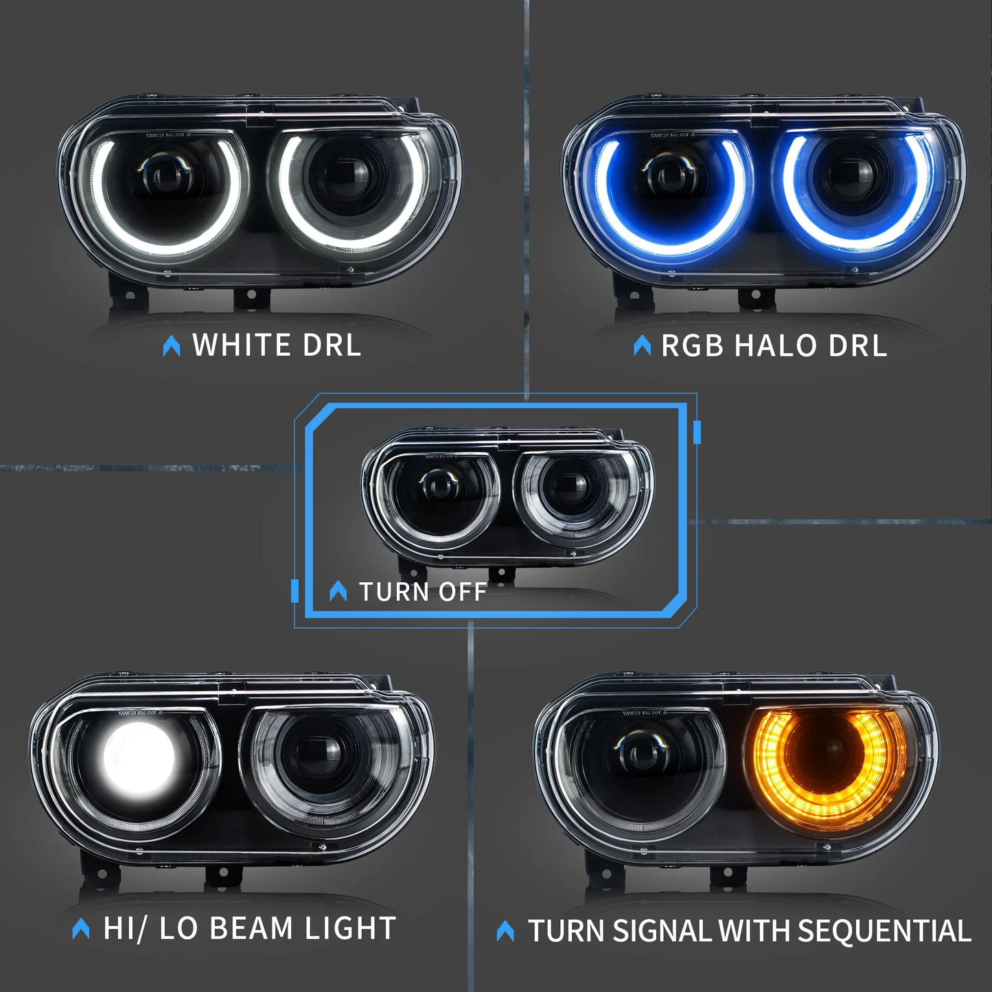 Fari a doppio raggio RGB per Dodge Challenger 2008-2014