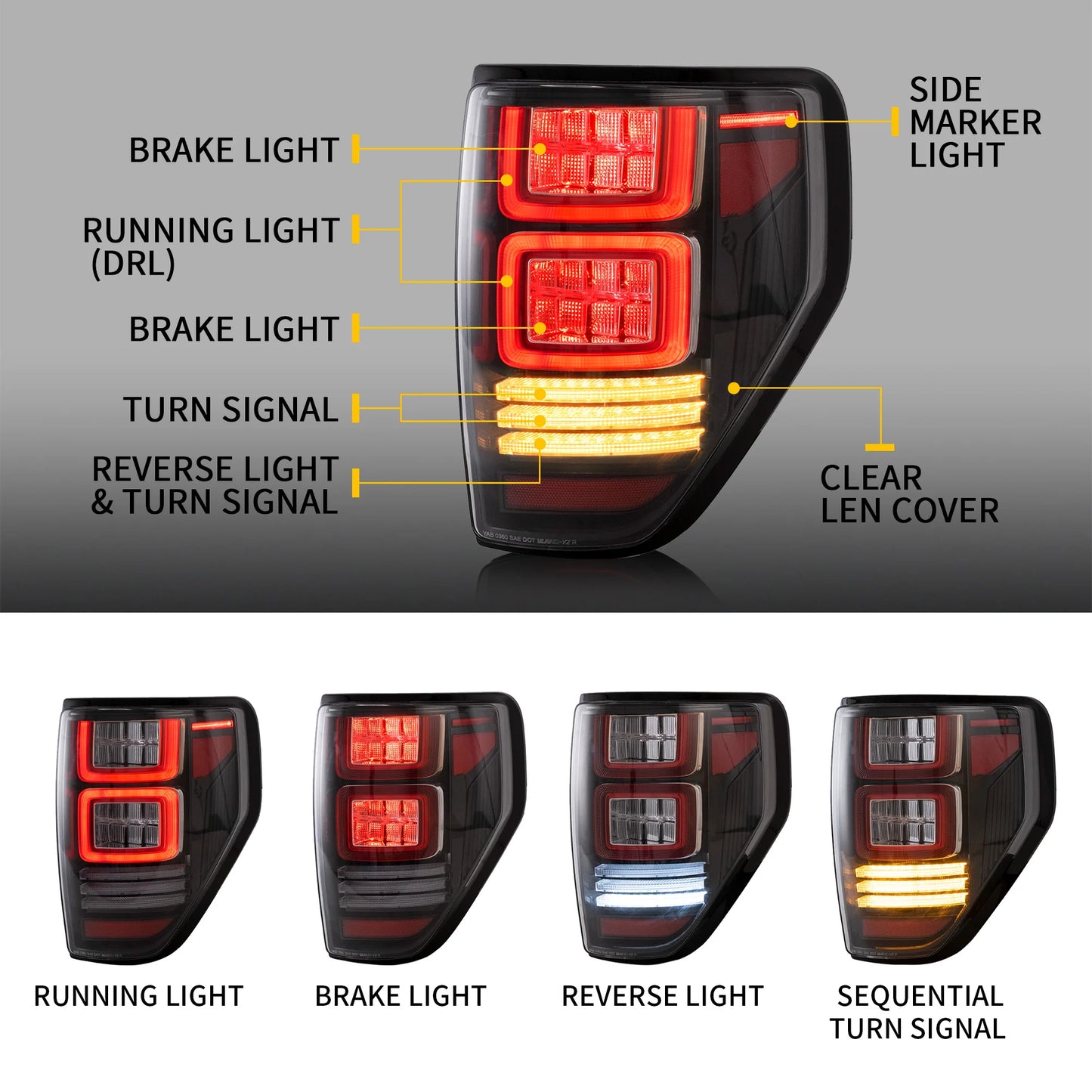 Fanali posteriori Full LED per Ford F150 2009-2014 con segnale di svolta sequenziale/rosso ambra