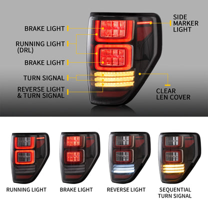 Fanali posteriori Full LED per Ford F150 2009-2014 con segnale di svolta sequenziale/rosso ambra