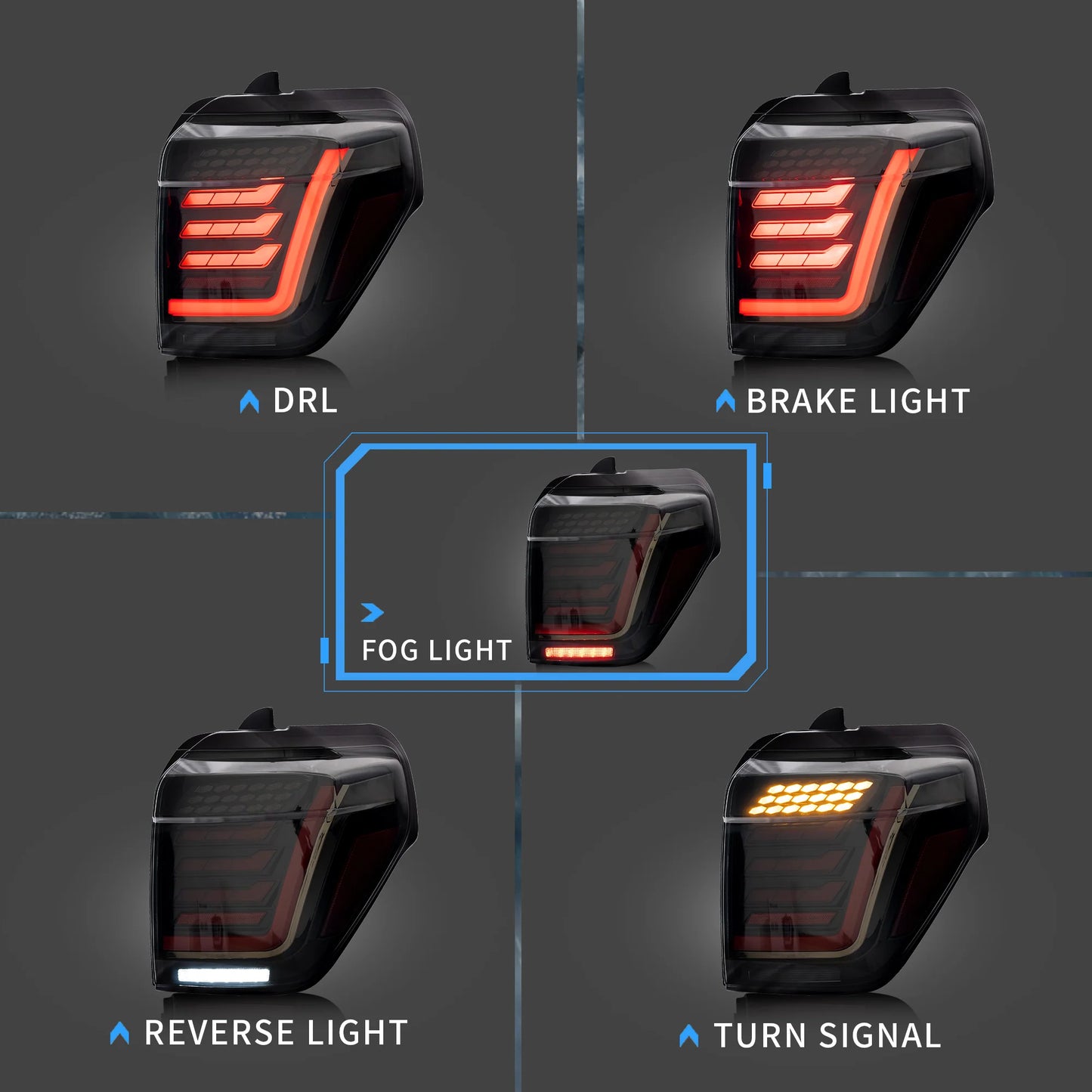 Fanali posteriori a LED completi per Toyota 4Runner 2014-2021 con animazione dinamica di avvio (magazzino USA e Canada)