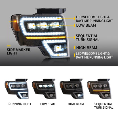 Fari per proiettori a LED per Ford F150 2009-2014 con DRL dinamico