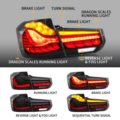 Fanali posteriori OLED per BMW Serie 3 F30 F35 F80 berlina 2013-2018 con indicatori di direzione sequenziali ambra e illuminazione animazione dinamica 3D rossa (NON adatto per cabriolet | 2015 328i F30)