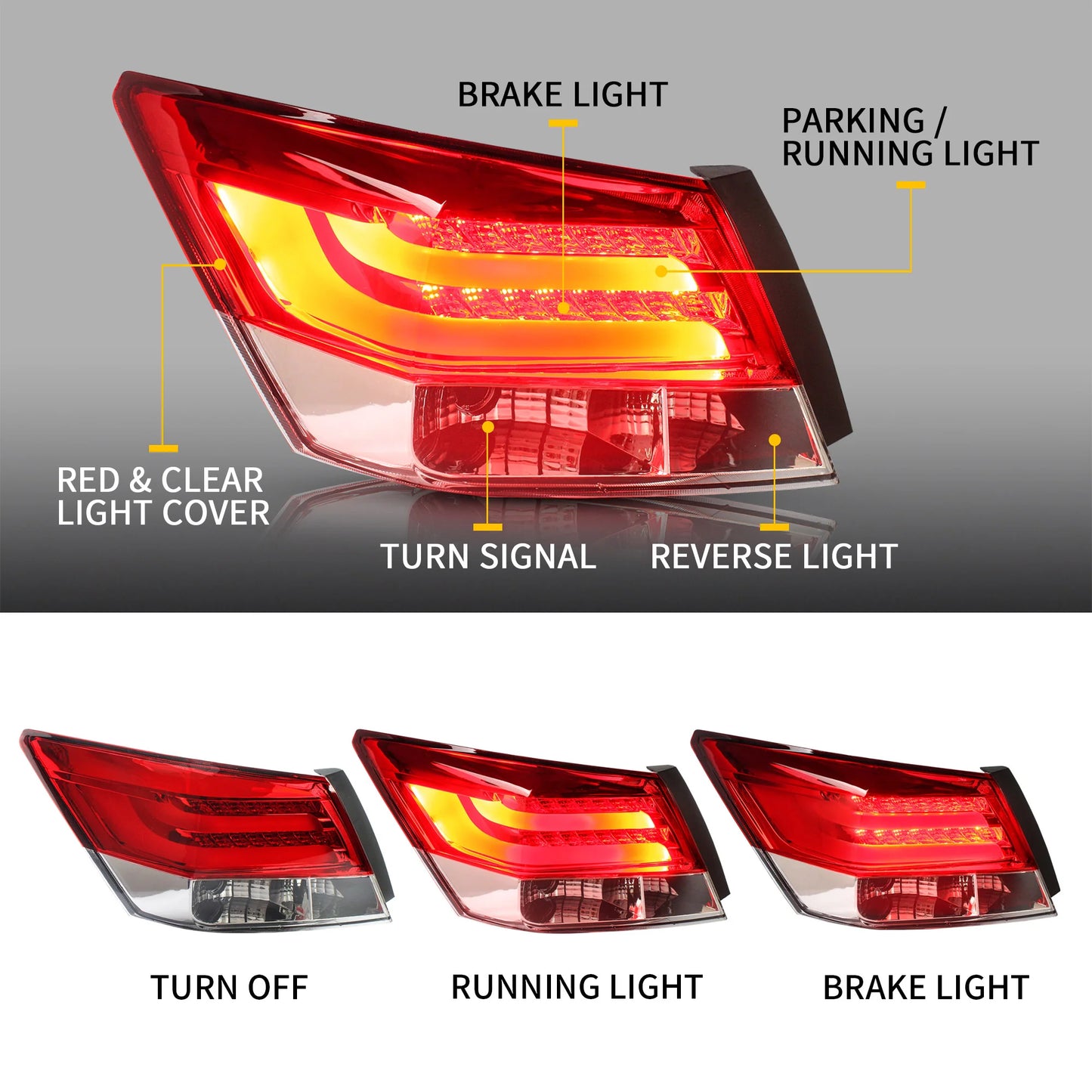 2PCS LED Tail Lights for Honda Accord Inspire 8th Generation Sedan 2008-2013 (Not for Coupe) 