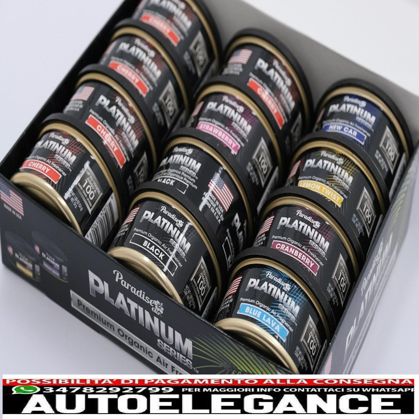 Paradise Air Fresh Deodorante biologico per ambienti serie Platinum 12 lattine assortite