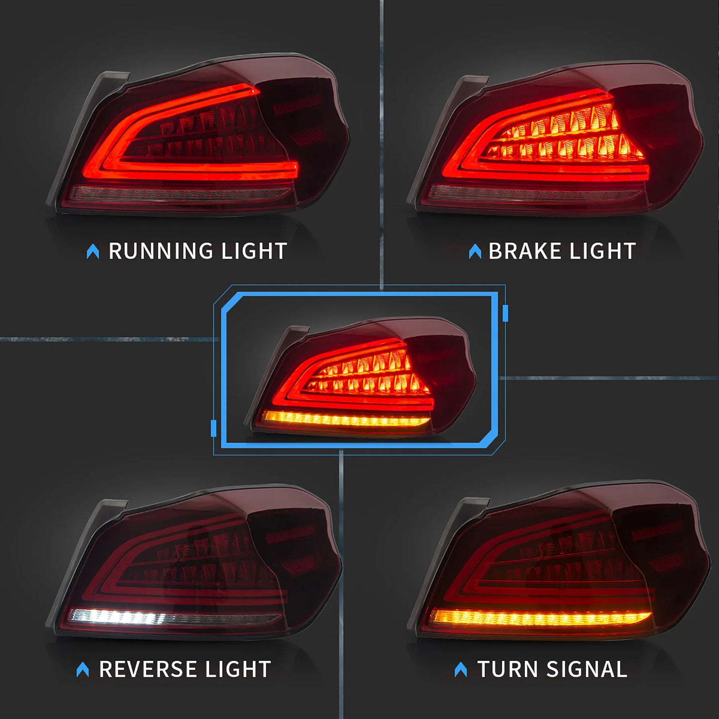 Fanali posteriori Full LED Subaru Wrx 2015-2019 ABS, PMMA, materiale VETRO