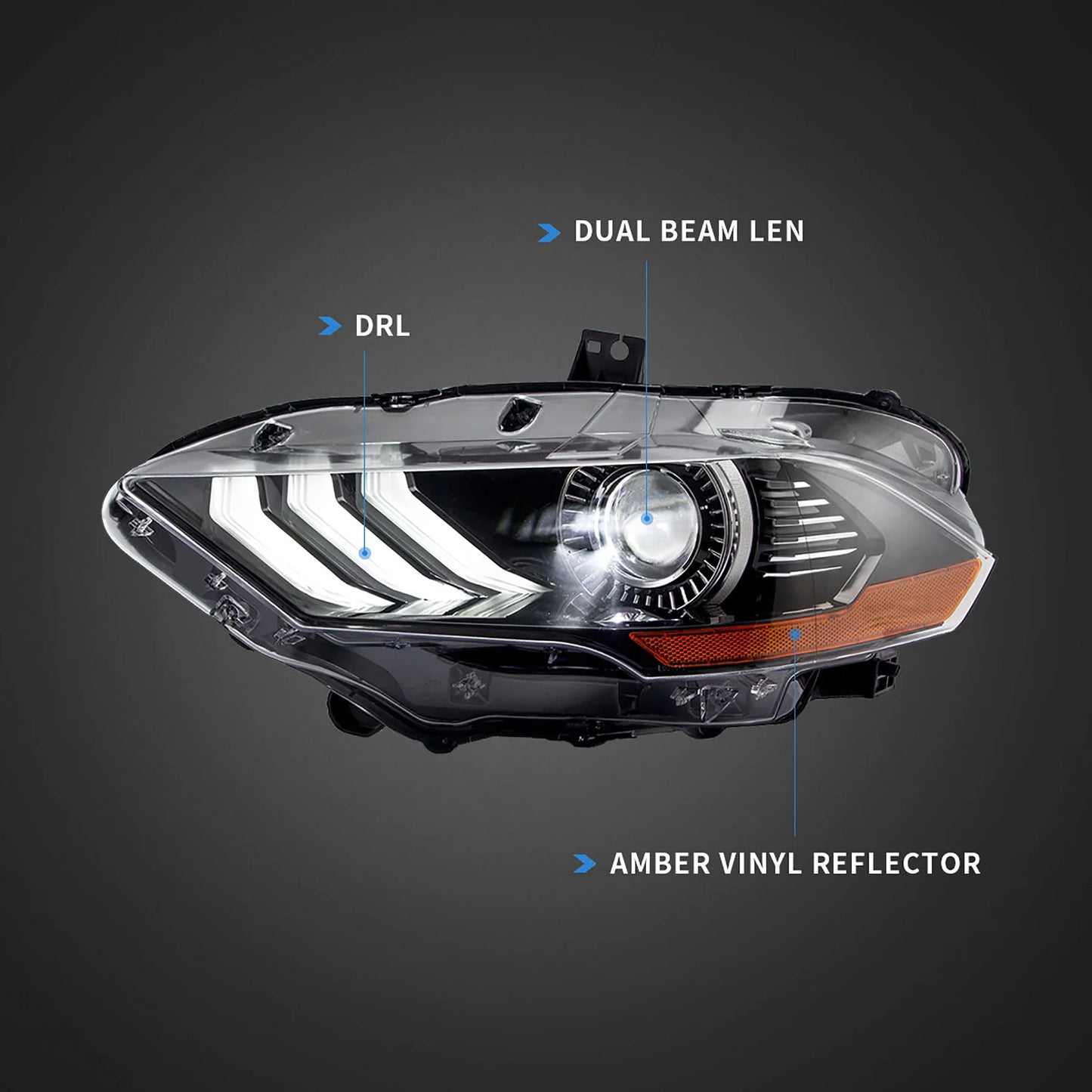 Gruppo proiettori Full LED e Dual Beam per Ford Mustang 2018 2019 2020 con fari ad animazione sequenziale e dinamica