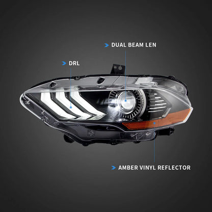 Gruppo proiettori Full LED e Dual Beam per Ford Mustang 2018 2019 2020 con fari ad animazione sequenziale e dinamica
