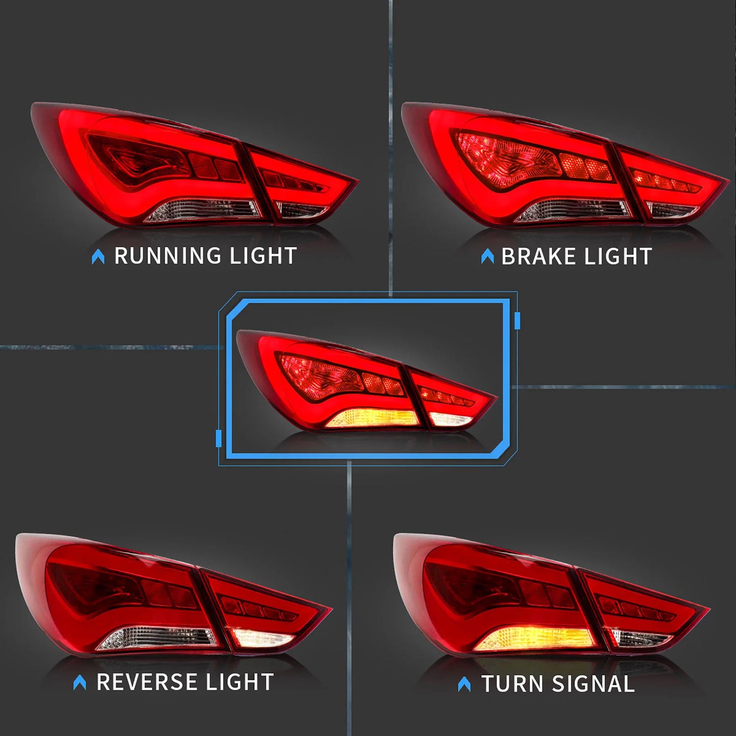 Fanali posteriori Full LED per Hyundai Sonata 6th Gen Sedan 2011-2014 ABS, PMMA, materiale in VETRO