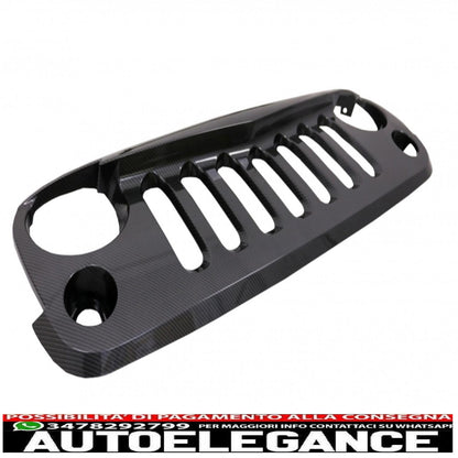 griglia anteriore centrale con indicatori di direzione a led color ambra adatta per Jeep Wrangler / Rubicon JK (2007-2017) design Angry Bird rivestita con pellicola di carbonio lucida