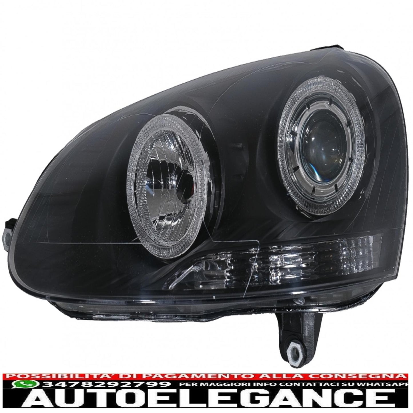 angel eye headlights dual halo rims suitable for vw golf 5 v (2003-2007) left or right hand drive black 