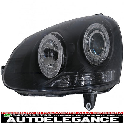 angel eye headlights dual halo rims suitable for vw golf 5 v (2003-2007) left or right hand drive black 
