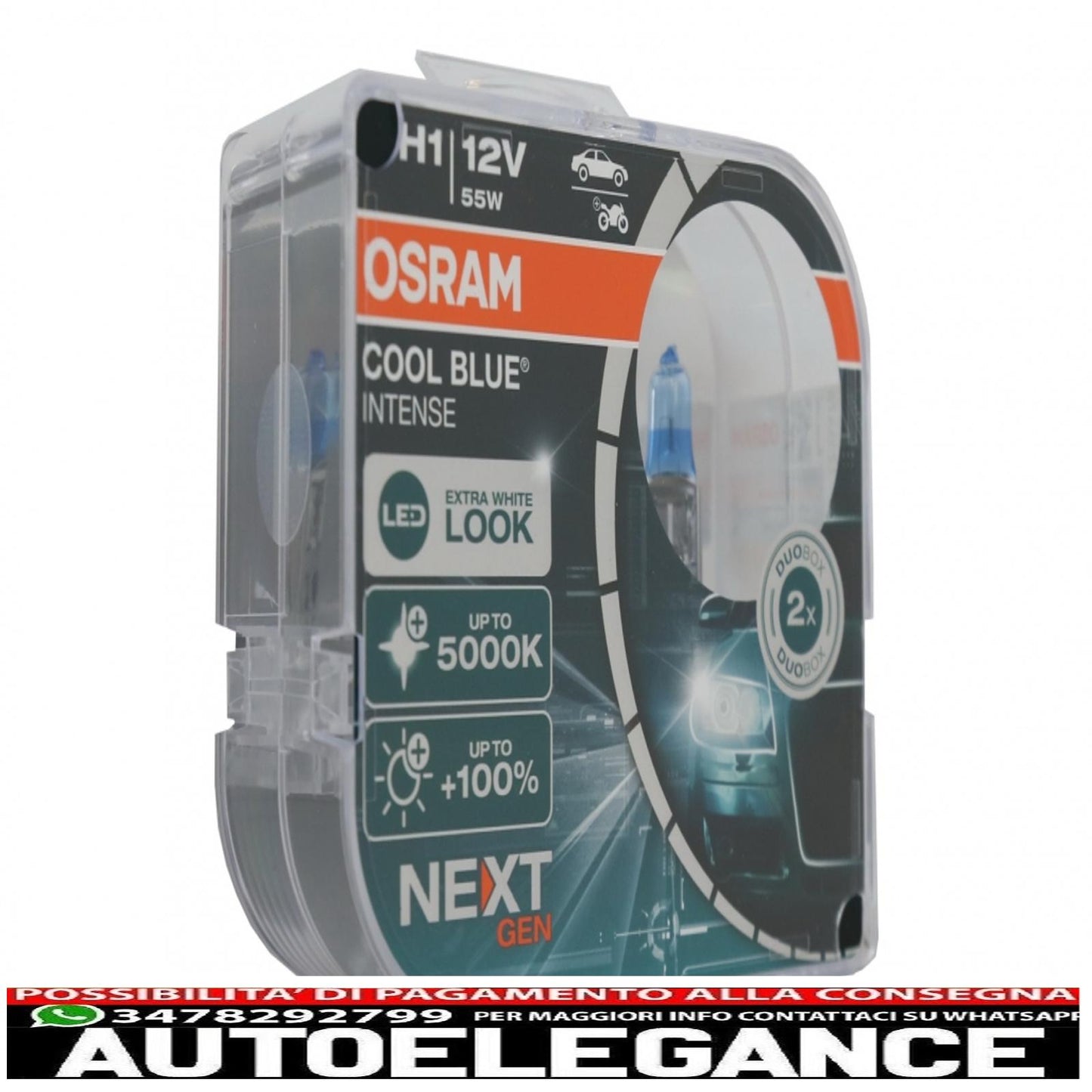 osram cool blue intense lampada frontale alogena next gen h1 64150cbn-hcb 12v scatola con copertina rigida (2 unità)