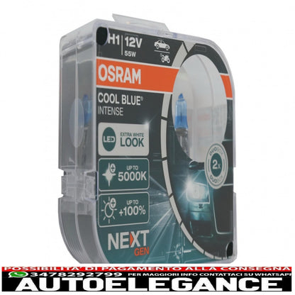 osram cool blue intense lampada frontale alogena next gen h1 64150cbn-hcb 12v scatola con copertina rigida (2 unità)