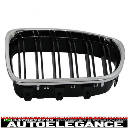 Center double kidney grille suitable for bmw 5 series f10 f11 (2010-2017) piano chrome frame double black stripe