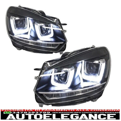 Headlights VW Golf 6 VI 08-13 LED 3D DRL U-Golf 7 Look Light Flowing 