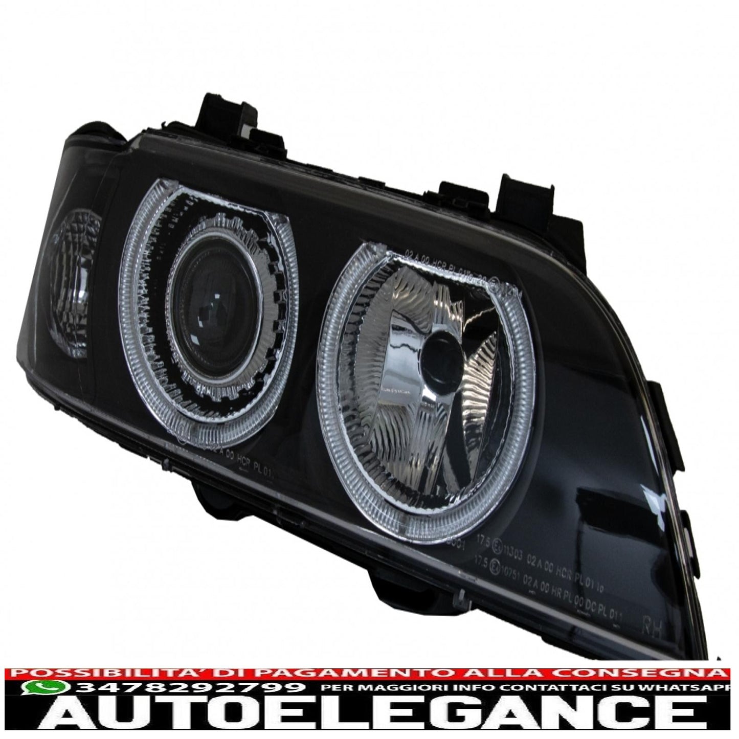 angel eye headlights suitable for bmw 5 series e39 sedan touring (1996-2003) black grey edition