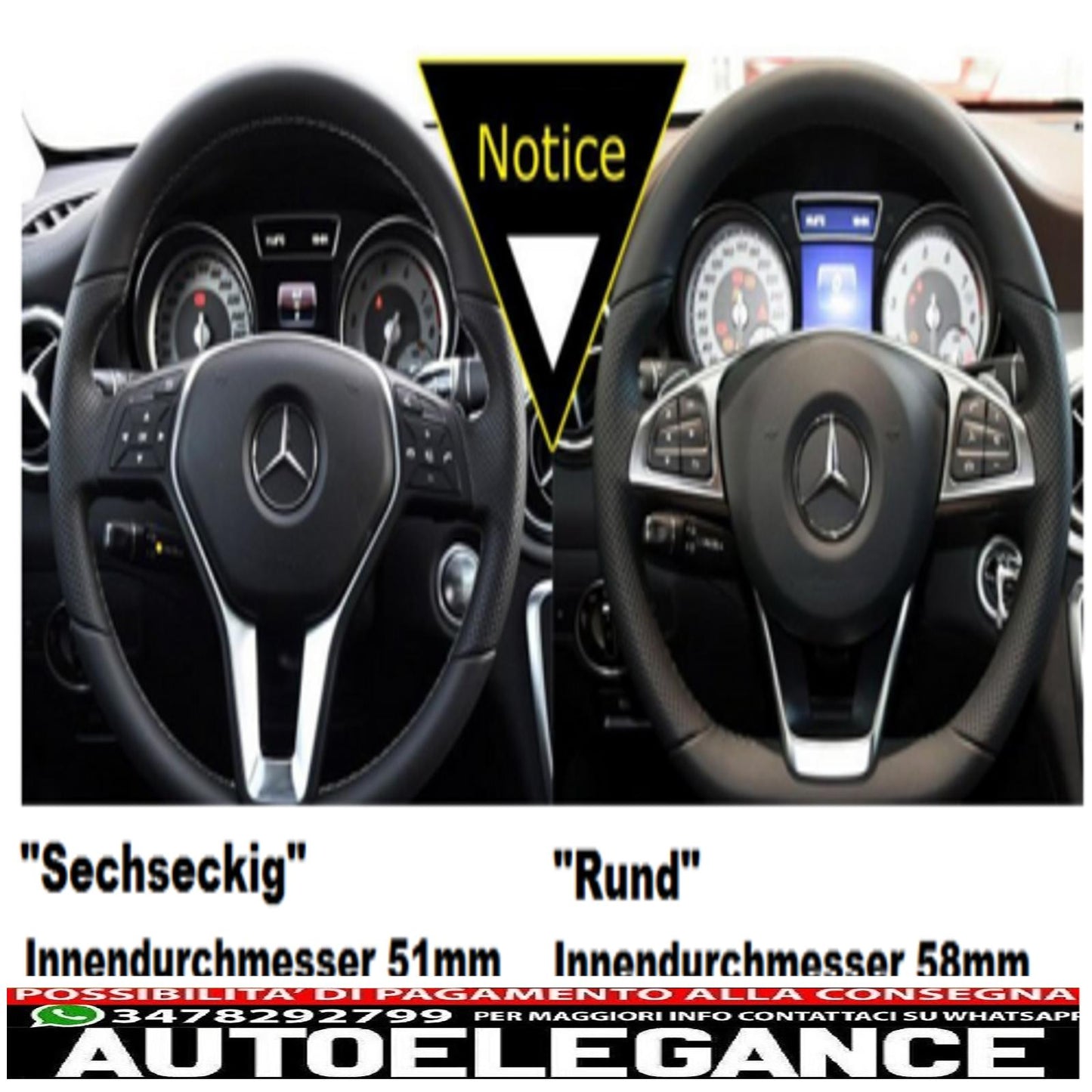 anello volante 58mm alluminio tuning per mercedes a b c cla gle glc-mostra il titolo originaletesto originalelenkrad ring 58mm alu tuning für mercedes a b c cla gle glc AUTOELEGANCERICAMBI