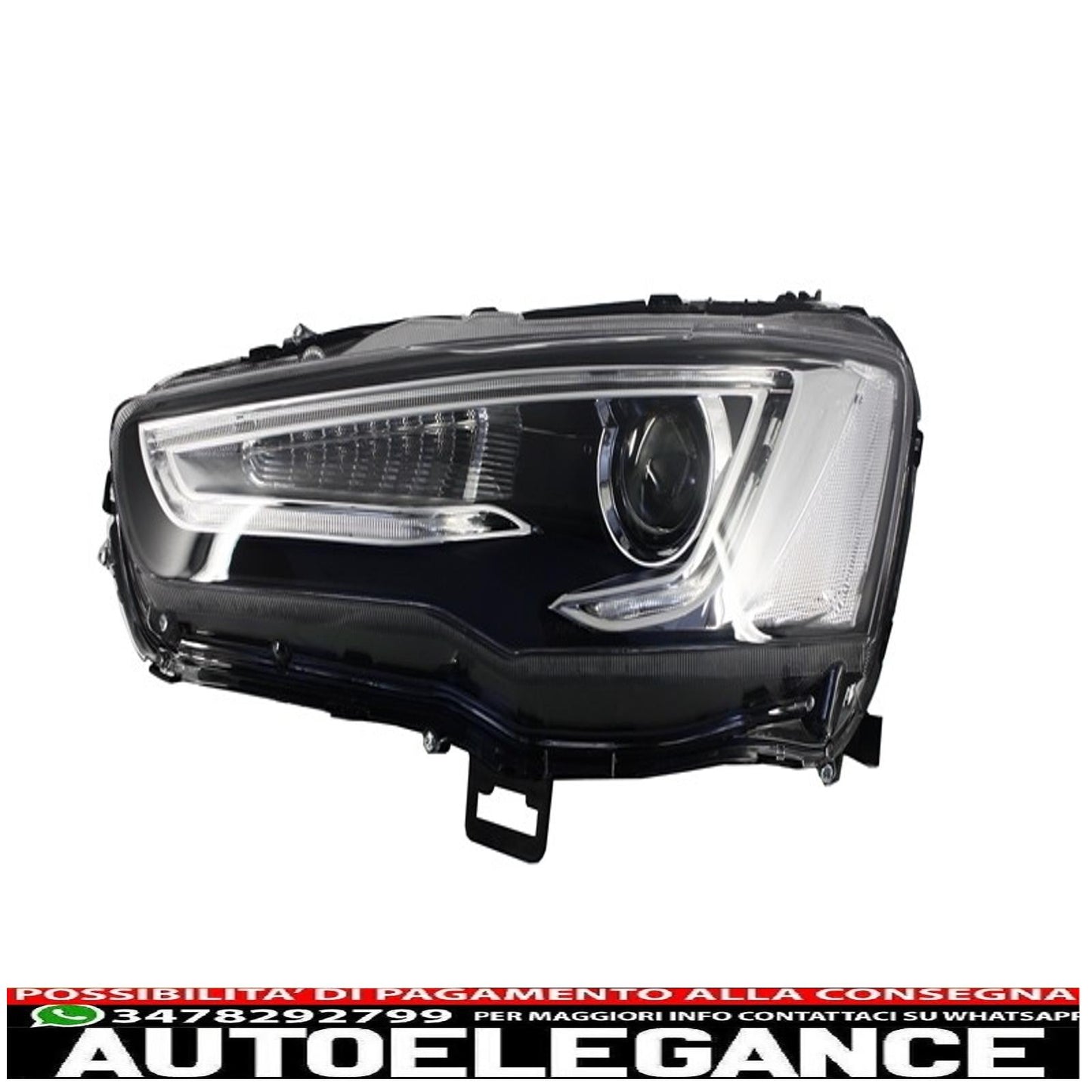 led drl headlights suitable for mitsubishi lancer evo x (2007-2017) double sequential projector with red/clear led rear lights