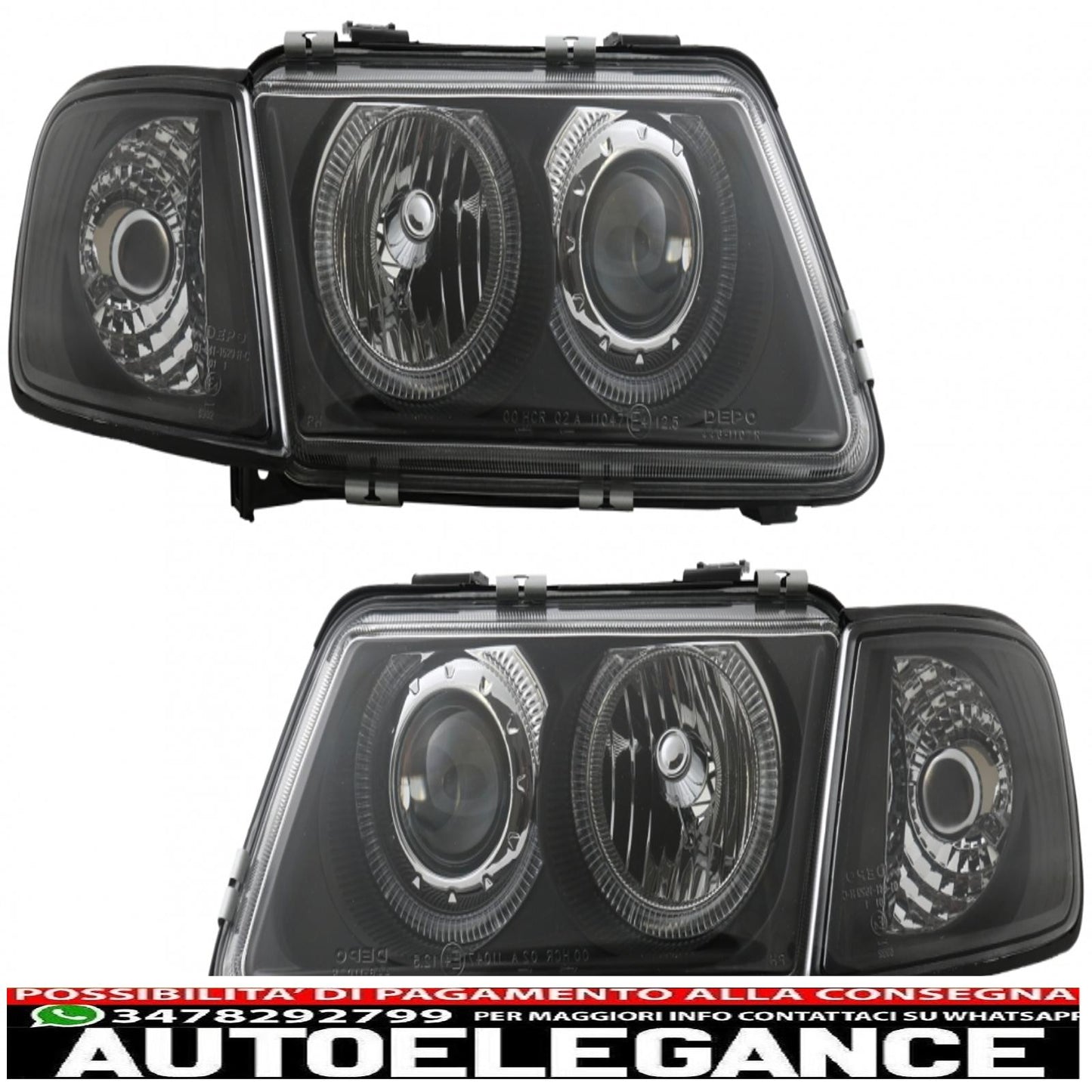 headlights suitable for audi a3 8l (08.1996-08.2000) angel eye black 