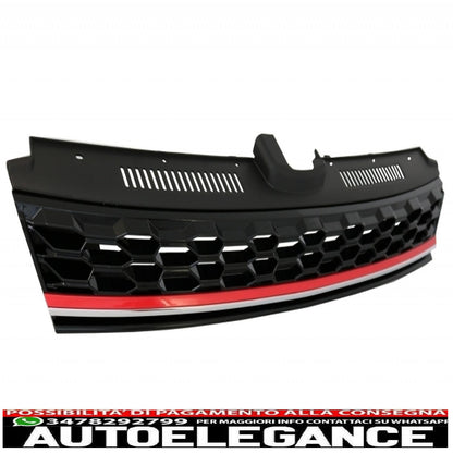 badgeless central grille with LED headlights sequential dynamic cornering lights suitable for vw golf 7.5 vii facelift (2017-up) gti design red and chrome 
