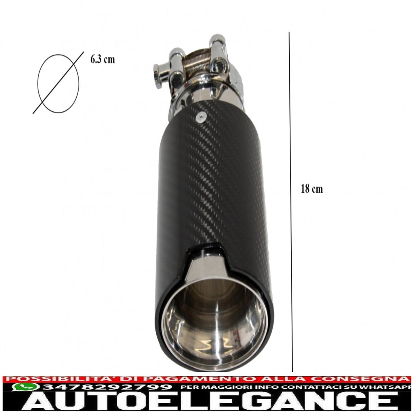 Universal Exhaust Tip Carbon Fiber Glossy Finish Inlet 6.3cm/2.48inch 