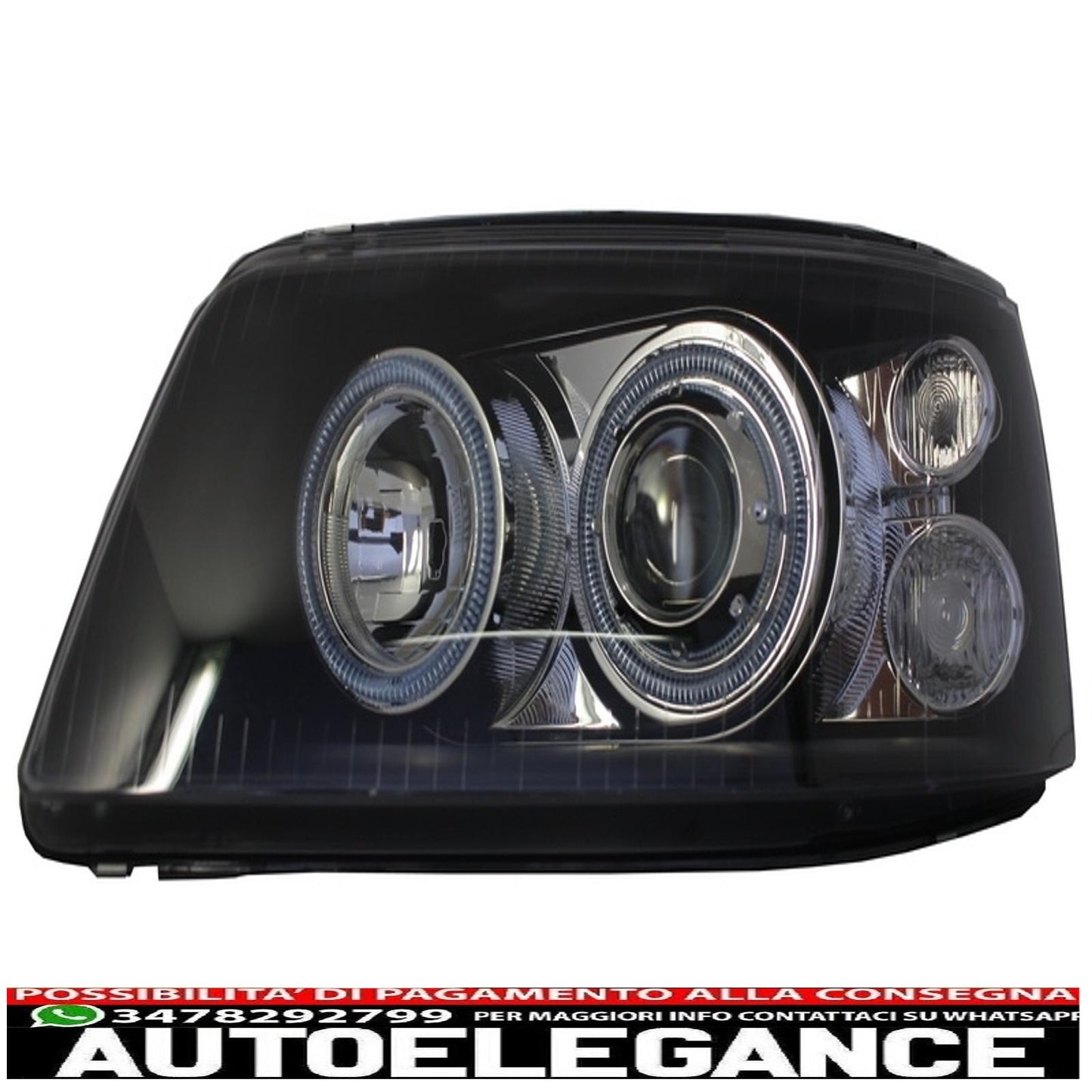Double Halo Ring Headlights Suitable for VW Transporter T5 (04.2003-08.2009) Angel Eyes Black 
