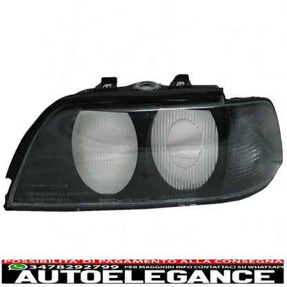 Smoke grey right and left side headlight lens suitable for bmw 5 series e39 (1995-2000)